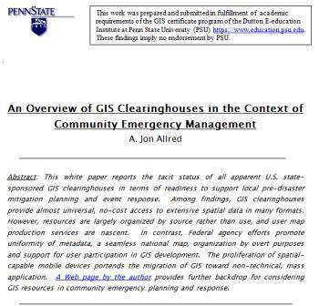 Penn State report on GIS clearinghouses.